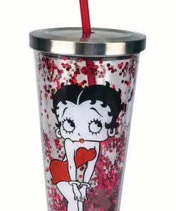 Bettyboopsuperstore Betty Boop Glitter Cup With Straw Kitchen