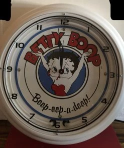 Betty Boop Super Store Betty Boop Large White Metal Neon Clock Retired