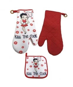 Bettyboopsuperstore Kitchen Betty Boop Set Pot Holder And Oven Mitt Kiss The Cook (2 Piece)
