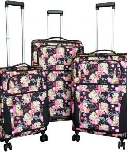 Bettyboopsuperstore Betty Boop Biker 3 Piece 4 Wheel Rolling Suitcase Set