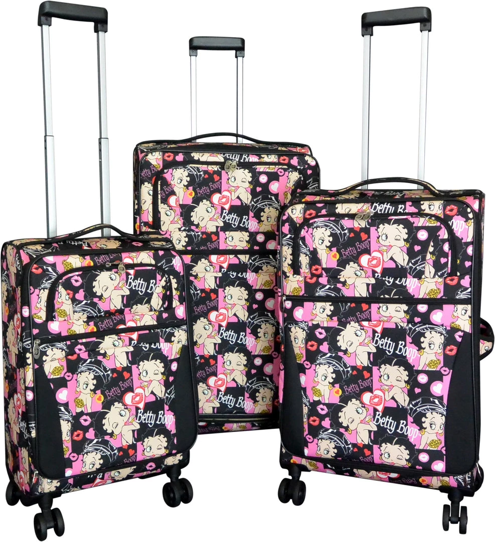 Bettyboopsuperstore Betty Boop Biker 3 Piece 4 Wheel Rolling Suitcase Set 1 Bettyboopsuperstore Betty Boop Biker 3 Piece 4 Wheel Rolling Suitcase Set