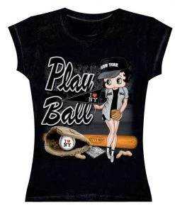 Bettyboopsuperstore Betty Boop Play Ball I Love New York Baby Doll T-shirt