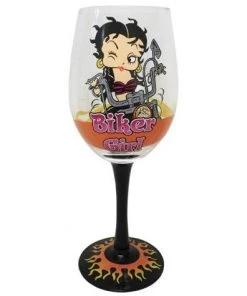 Bettyboopsuperstore Biker Girl Betty Wine Glass; 15 Oz. Kitchen