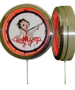Bettyboopsuperstore Betty Boop Red Neon Clock With Chrome Houseing Case Classic Collectibles